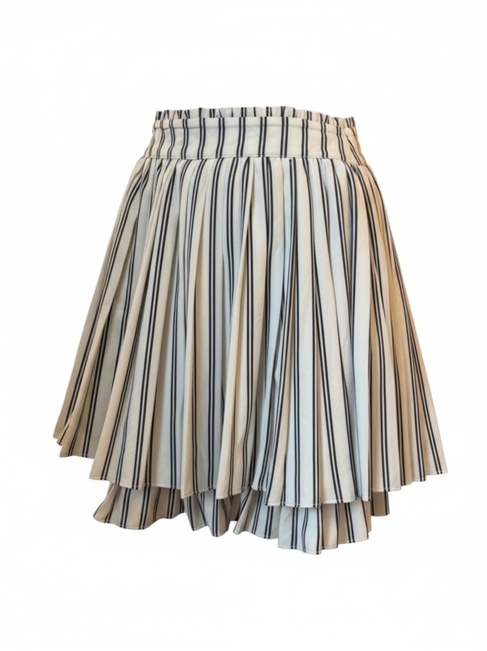 Maeve Black and White Vertical Stripe Pleated Skater Skirt